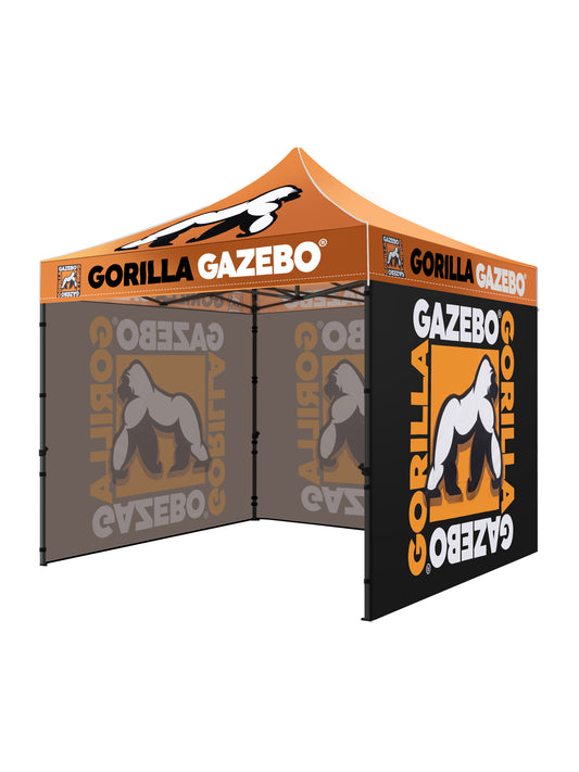 Custom Printed Gorilla Gazebo 3m x 3m Pop-Up Gazebo with Four Sides, Leg Weights, Wheeled Carrybag, Peg and Guy Ropes