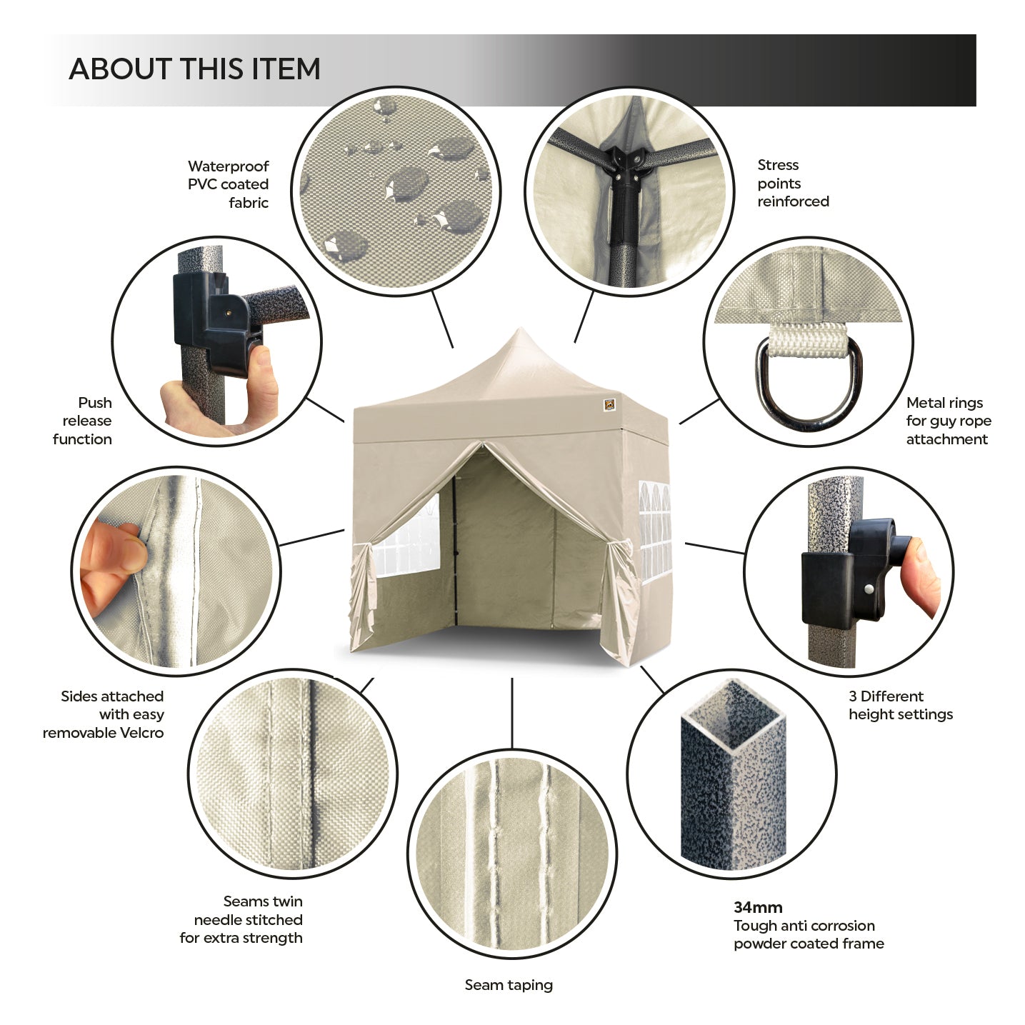 Gorilla Gazebo 2.5m x 2.5m Pop-Up Gazebo in Cream