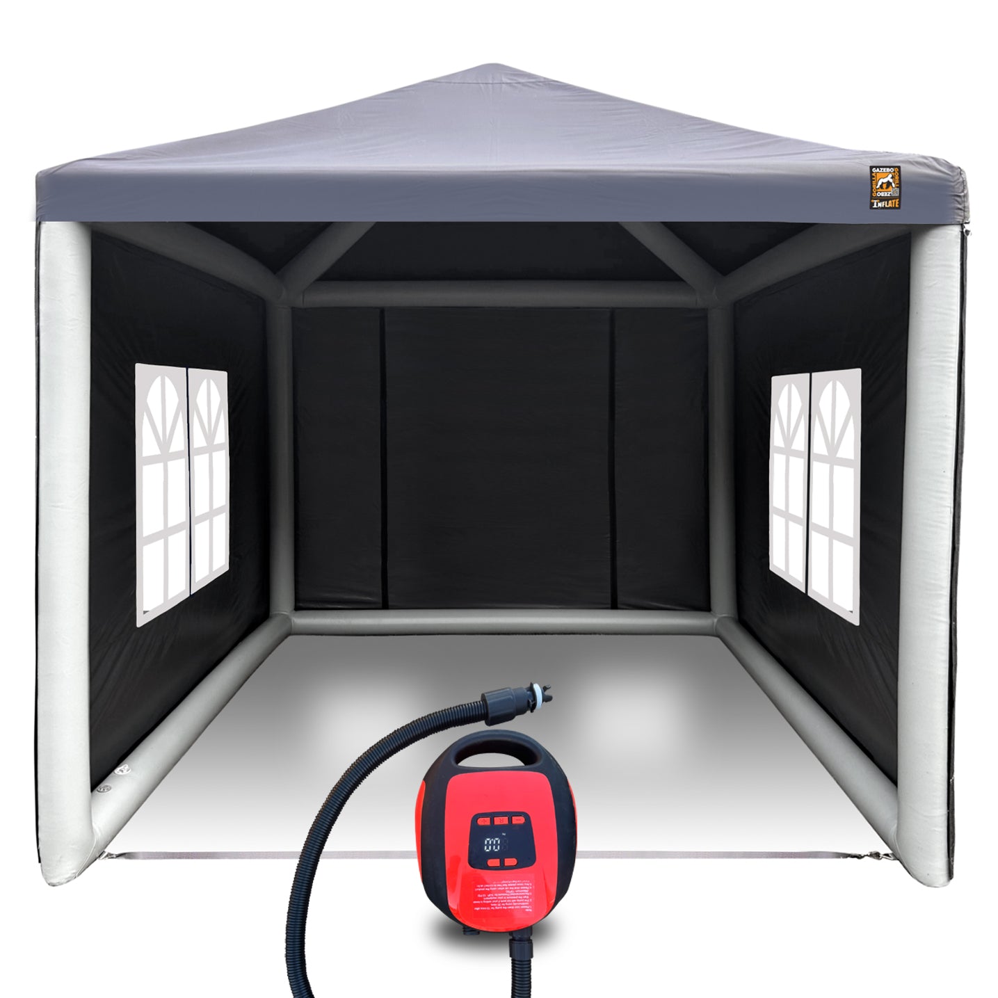 Gorilla Gazebo INFLATABLE 3x3m Pop-Up Gazebo, Pump, Four Sides, Peg and Guy Ropes