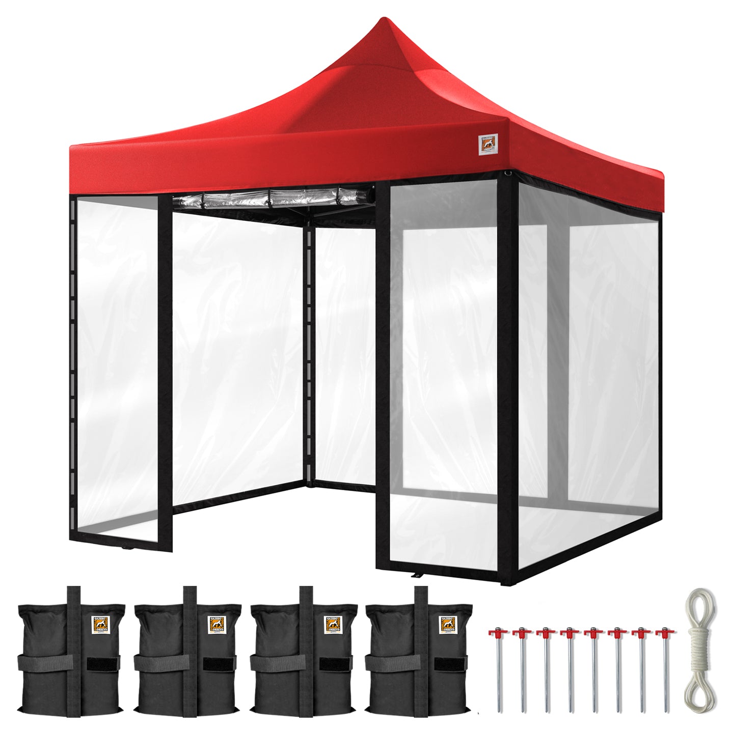 Gorilla Gazebo 3m x 3m Pop-Up Gazebo Red with Four Clear PVC Sides