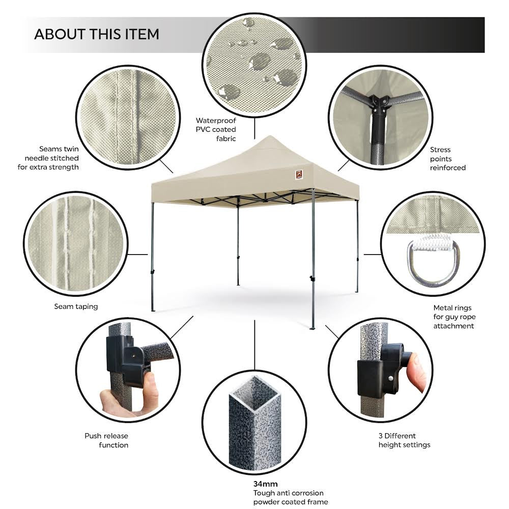 Gorilla Gazebo 3m x 3m Pop-Up Gazebo No Sides - Cream