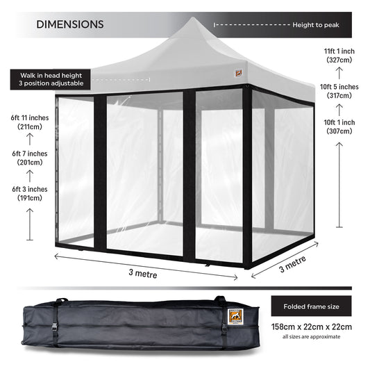Gorilla Gazebo 3m x 3m Pop-Up Gazebo White with Four Clear PVC Sides