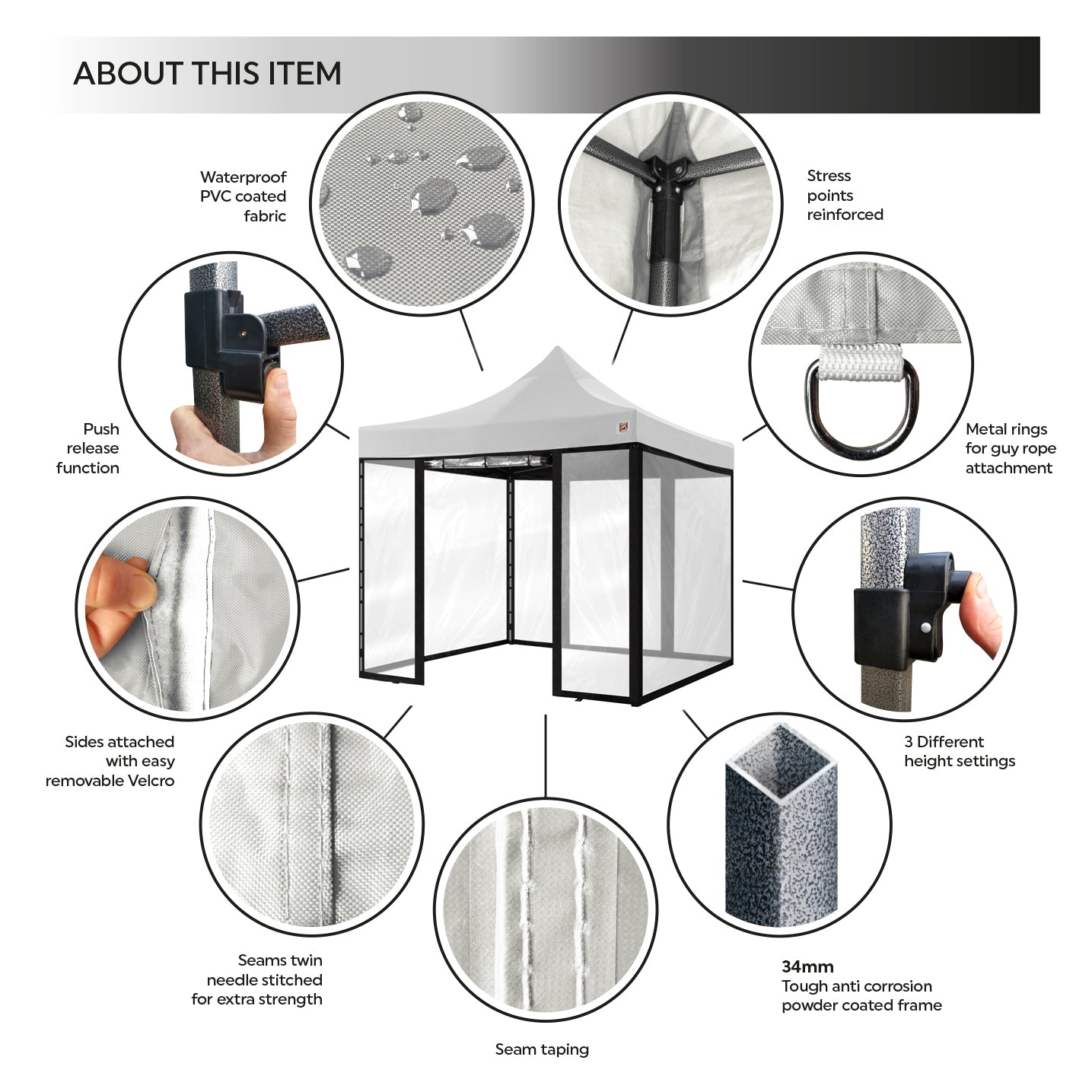 Gorilla Gazebo 3m x 3m Pop-Up Gazebo White with Four Clear PVC Sides