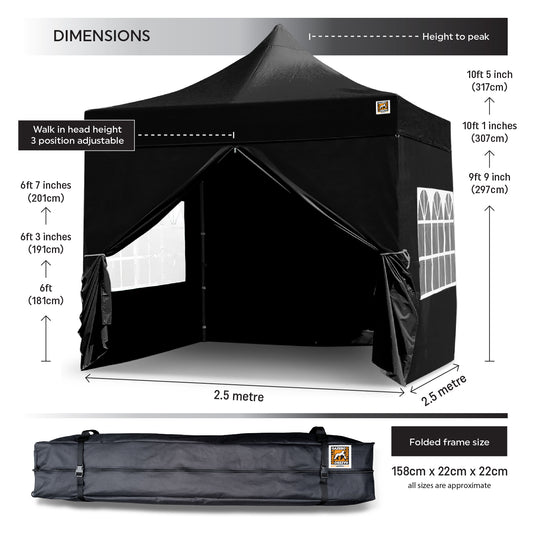 Gorilla Gazebo 2.5m x 2.5m Pop-Up Gazebo - Black