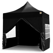 Load image into Gallery viewer, Gorilla Gazebo 2.5m x 2.5m Pop-Up Gazebo in Black with Four Sides, Leg Weights, Wheeled Carrybag, Rope &amp; Peg Set