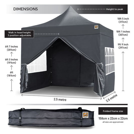 Gorilla Gazebo 2.5m x 2.5m Pop-Up Gazebo - Grey