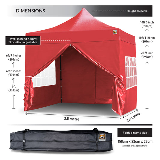 Gorilla Gazebo 2.5m x 2.5m Pop-Up Gazebo - Red