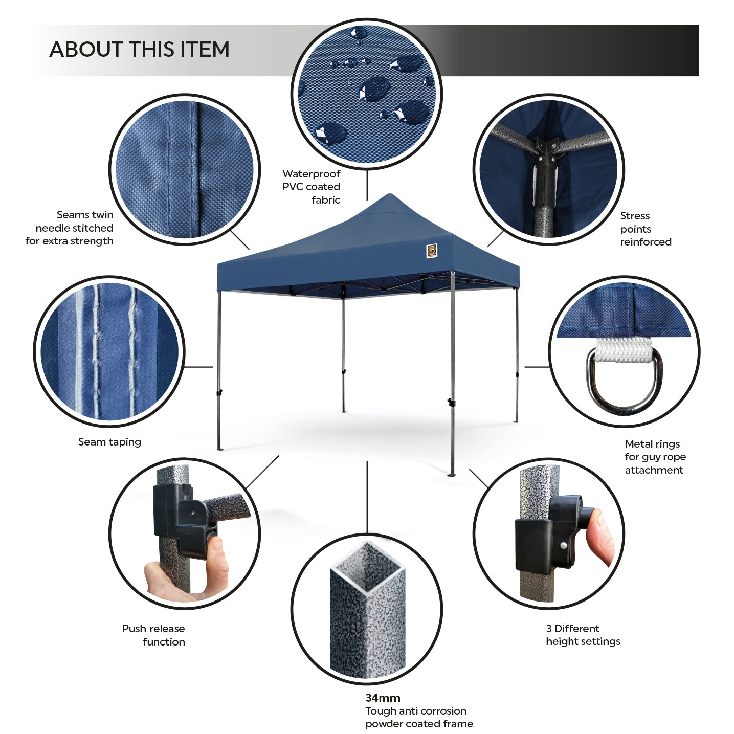 Gorilla Gazebo 3m x 3m Pop-Up Gazebo No Sides - Blue