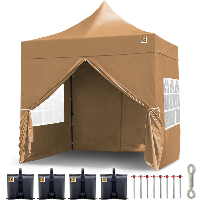 Gorilla Gazebo 2.5m x 2.5m Pop-Up Gazebo in Beige with Four Sides, Leg Weight Bags and Wheeled Carrybag
