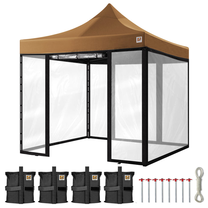 Gorilla Gazebo 3m x 3m Pop-Up Gazebo Beige with Four Clear PVC Sides, Leg Weights, Wheeled Carrybag, Peg and Guy Ropes