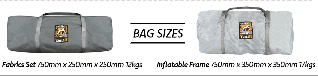 Gorilla Gazebo INFLATABLE 3x3m Pop-Up Gazebo, Pump, Four Sides, Peg and Guy Ropes