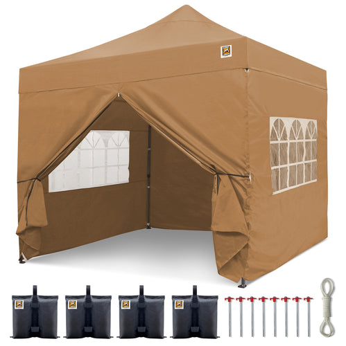 Gorilla Gazebo 3m x 3m Pop-Up Gazebo Beige with Four Sides, Leg Weights, Wheeled Carrybag, Peg and Guy Ropes