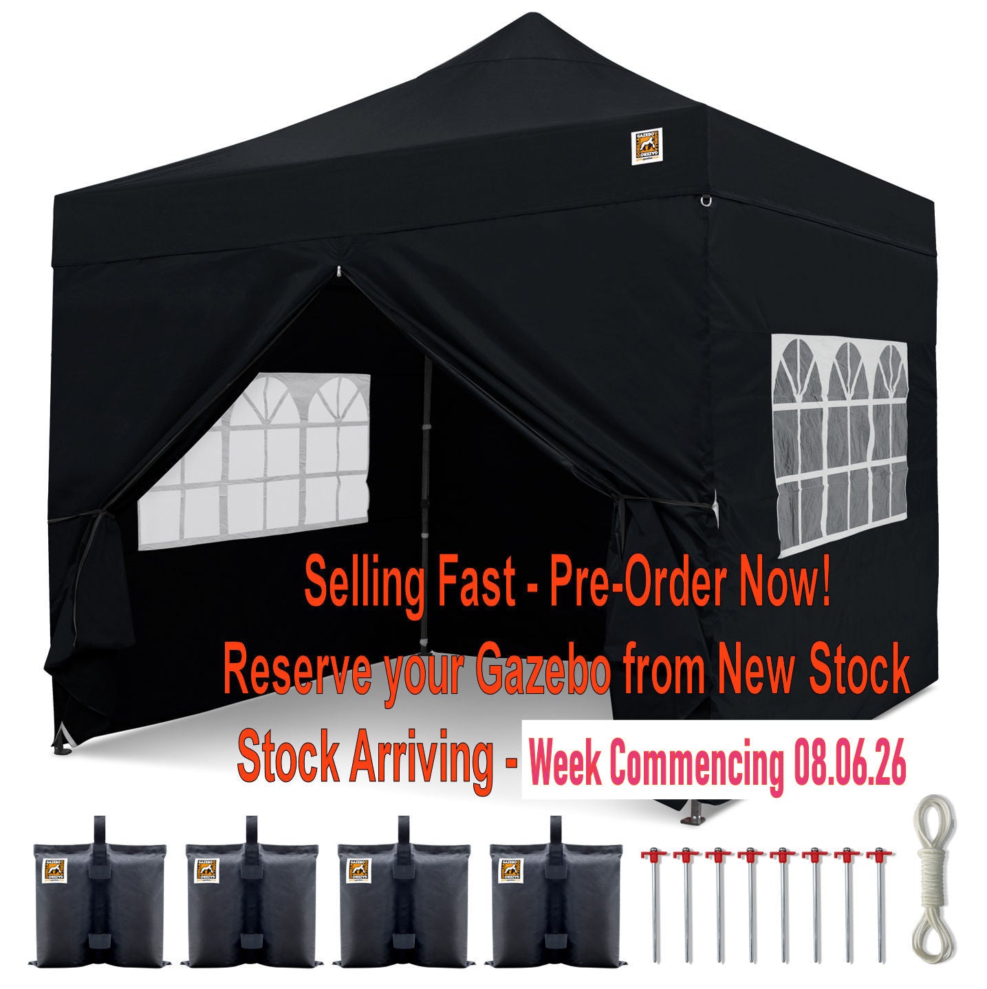 Gorilla Gazebo 3m x 3m Pop-Up Gazebo Black with Four Sides