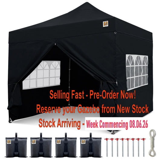 Gorilla Gazebo 3m x 3m Pop-Up Gazebo Black with Four Sides