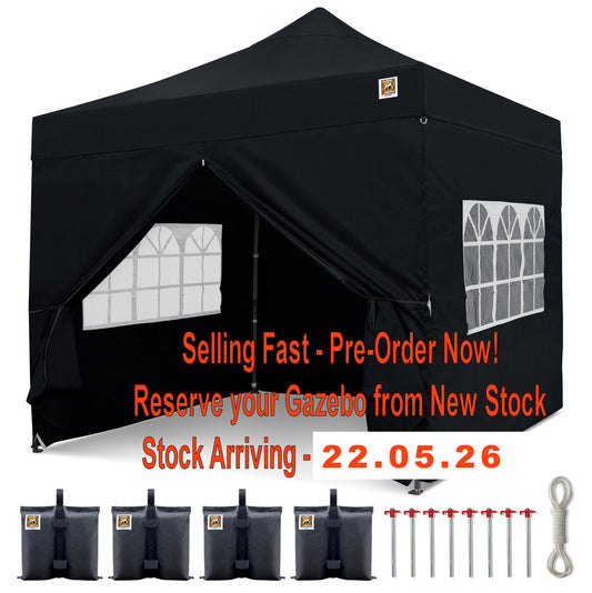 Gorilla Gazebo 3m x 3m Pop-Up Gazebo Black with Four Sides