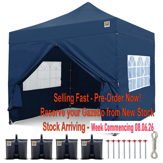 Gorilla Gazebo 3m x 3m Pop-Up Gazebo Blue with Four Sides