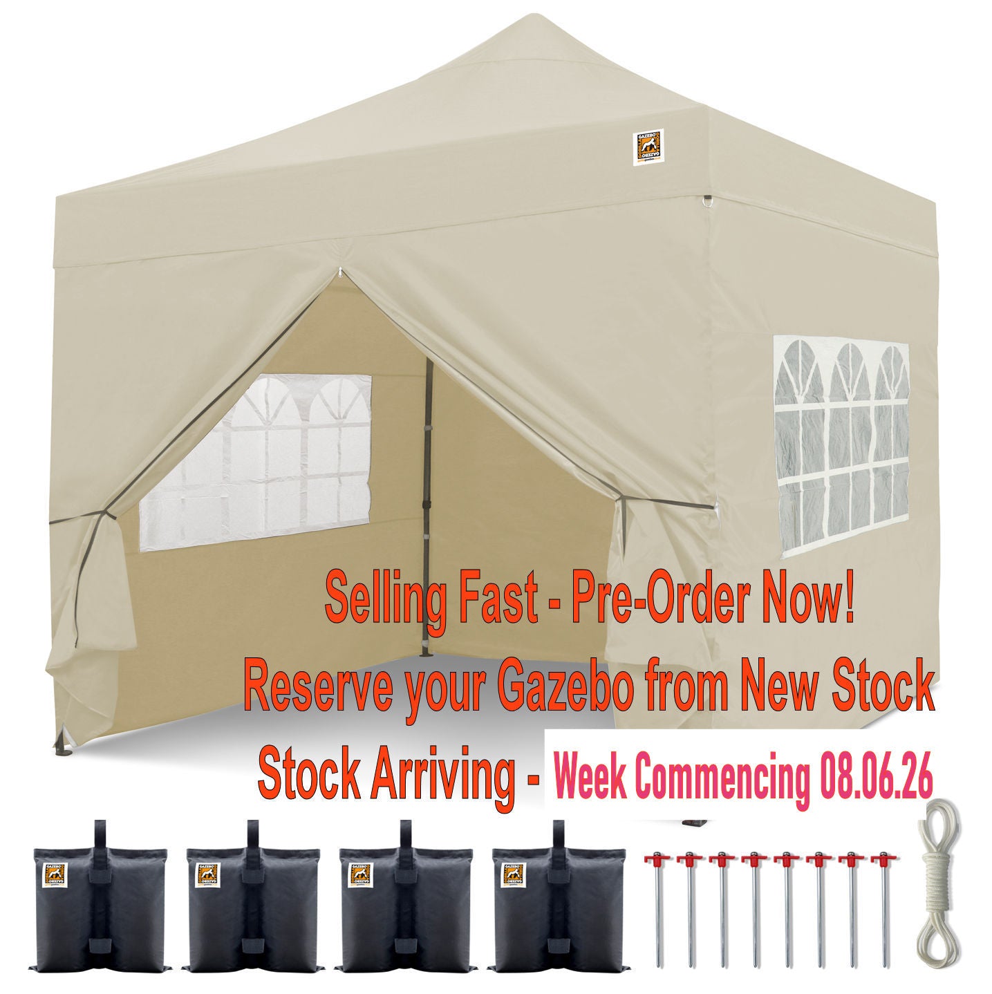 Gorilla Gazebo 3m x 3m Pop-Up Gazebo Cream with Four Sides