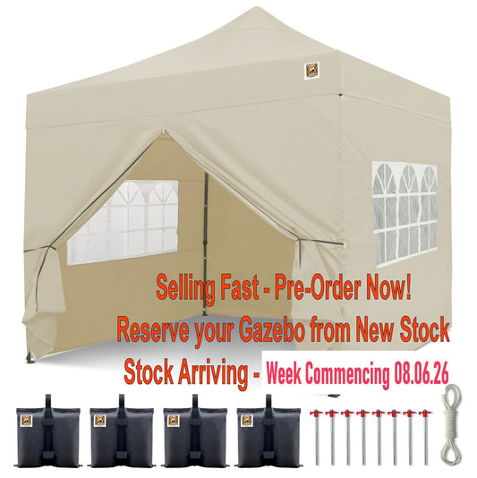 Gorilla Gazebo 3m x 3m Pop-Up Gazebo Cream with Four Sides