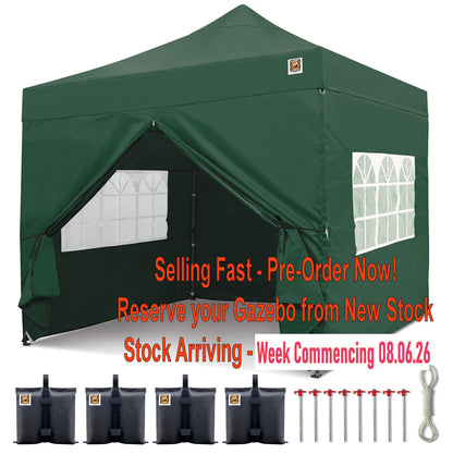 Gorilla Gazebo 3m x 3m Pop-Up Gazebo Green with Four Sides