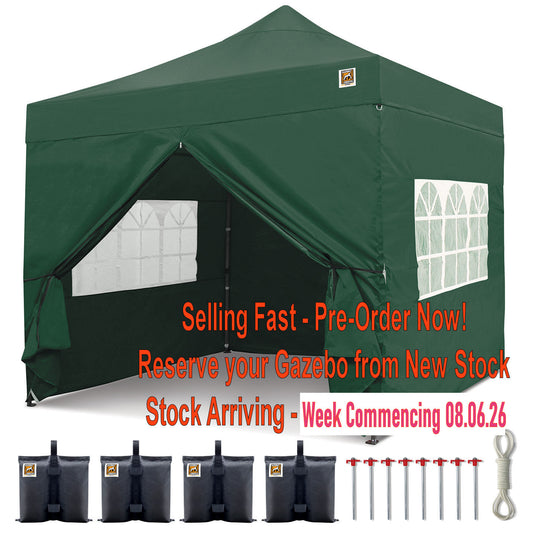 Gorilla Gazebo 3m x 3m Pop-Up Gazebo Green with Four Sides