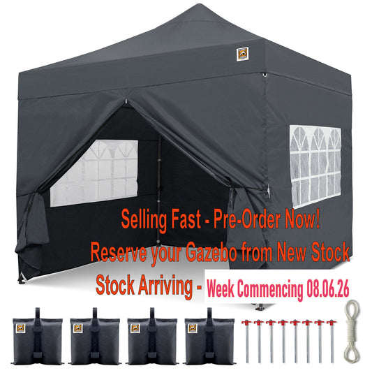 Gorilla Gazebo 3m x 3m Pop-Up Gazebo Grey with Four Sides