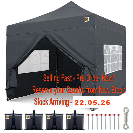 Gorilla Gazebo 3m x 3m Pop-Up Gazebo Grey with Four Sides