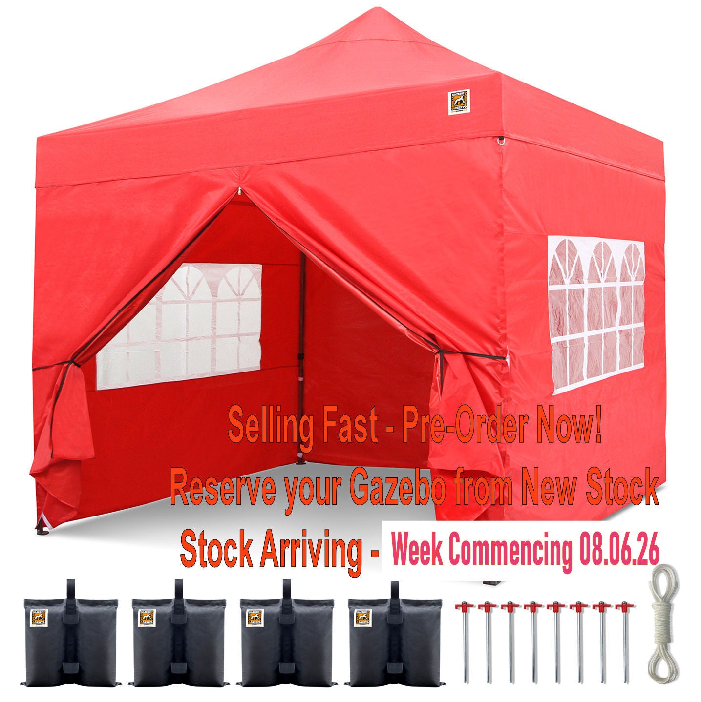 Gorilla Gazebo 3m x 3m Pop-Up Gazebo Red with Four Sides