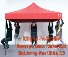 Load image into Gallery viewer, Gorilla Gazebo 3m x 3m Pop-Up Gazebo No Sides, Leg Weights, Wheeled Carrybag, Peg and Guy Ropes - Red