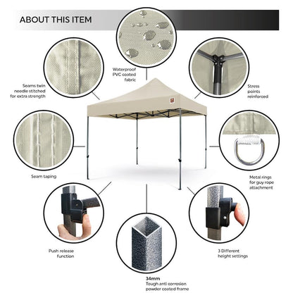 Gorilla Gazebo 3m x 3m Pop-Up Gazebo No Sides - Cream