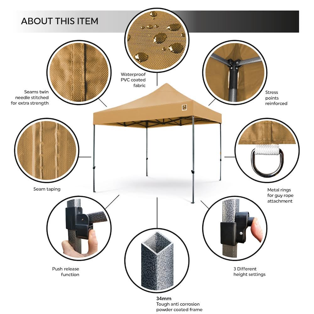 Gorilla Gazebo 3m x 3m Pop-Up Gazebo No Sides - Beige