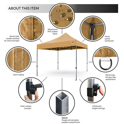 Gorilla Gazebo 3m x 3m Pop-Up Gazebo No Sides - Beige