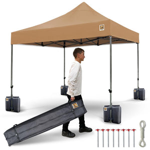 Gorilla Gazebo 3m x 3m Pop-Up Gazebo No Sides, Leg Weights, Wheeled Carrybag, Peg and Guy Ropes - Beige