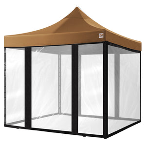 Gorilla Gazebo 3m x 3m Pop-Up Gazebo Beige with Four Clear PVC Sides, Leg Weights, Wheeled Carrybag, Peg and Guy Ropes