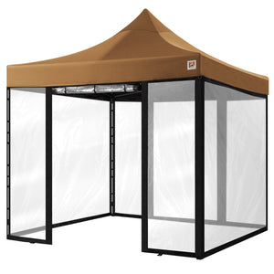 Gorilla Gazebo 3m x 3m Pop-Up Gazebo Beige with Four Clear PVC Sides, Leg Weights, Wheeled Carrybag, Peg and Guy Ropes