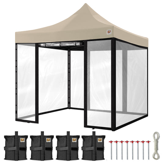 Gorilla Gazebo 3m x 3m Pop-Up Gazebo Cream with Four Clear PVC Sides