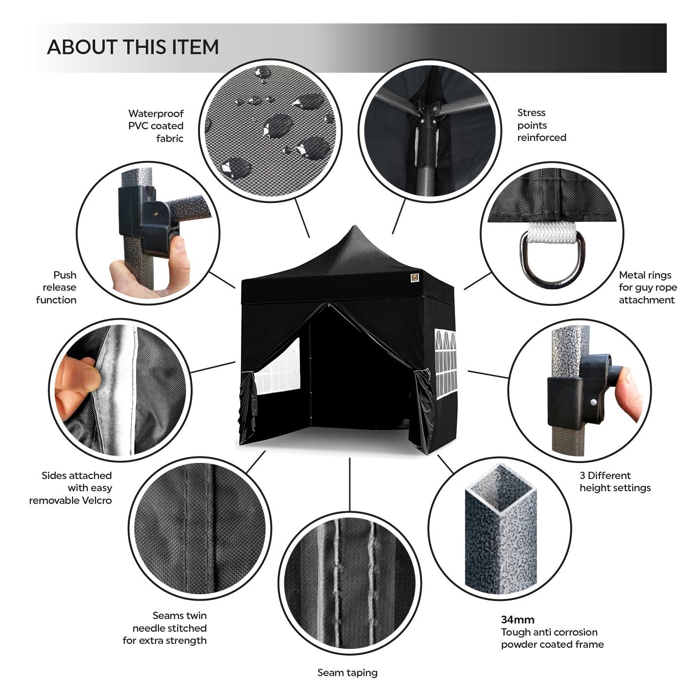 Gorilla Gazebo 2.5m x 2.5m Pop-Up Gazebo - Black