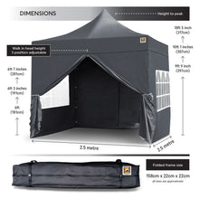 Load image into Gallery viewer, Gorilla Gazebo 2.5m x 2.5m Pop-Up Gazebo in Grey with Four Sides, Leg Weights, Wheeled Carrybag, Rope &amp; Peg Set