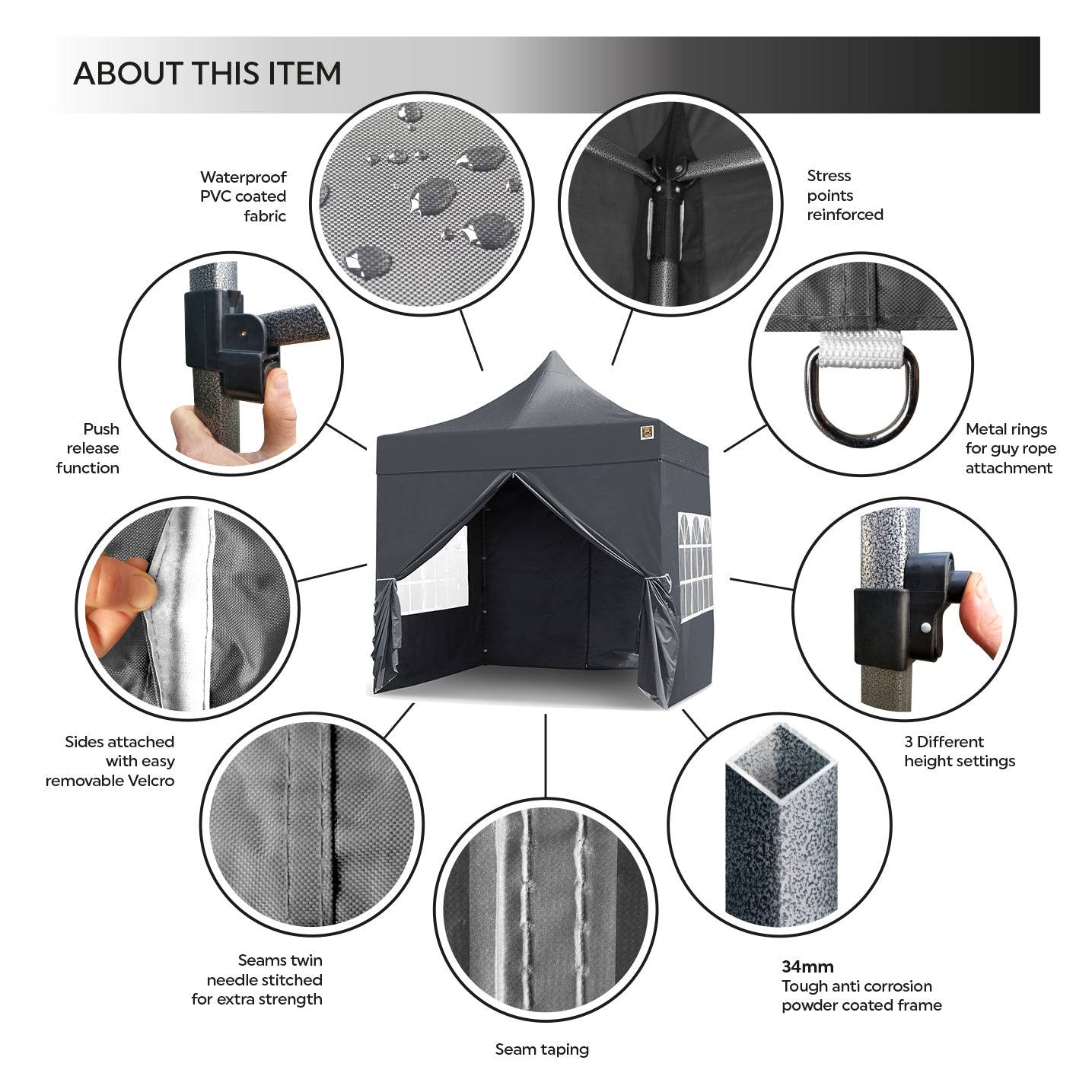 Gorilla Gazebo 2.5m x 2.5m Pop-Up Gazebo - Grey