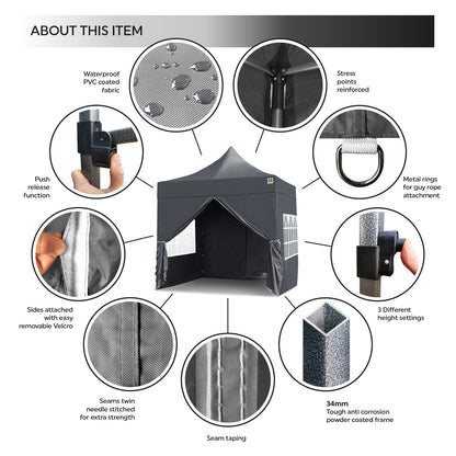 Gorilla Gazebo 2.5m x 2.5m Pop-Up Gazebo - Grey