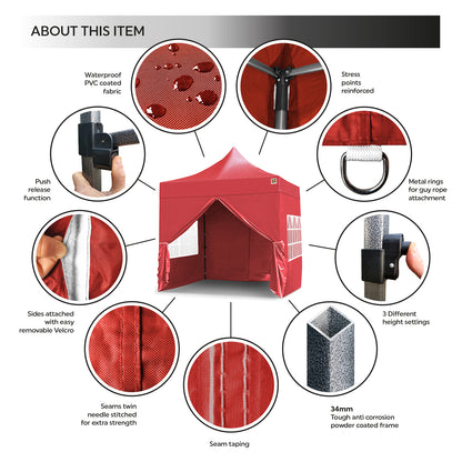 Gorilla Gazebo 2.5m x 2.5m Pop-Up Gazebo - Red