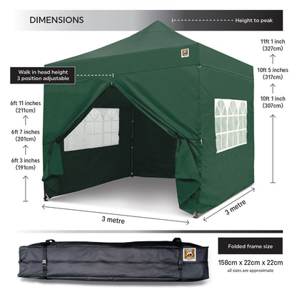 Gorilla Gazebo 3m x 3m Pop-Up Gazebo Green with Four Sides