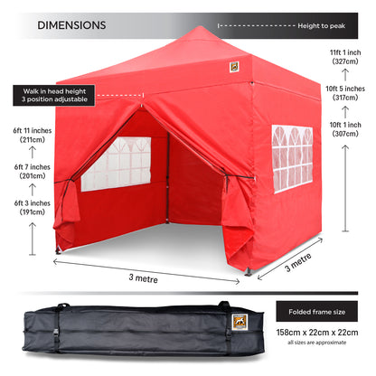 Gorilla Gazebo 3m x 3m Pop-Up Gazebo Red with Four Sides