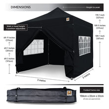 Load image into Gallery viewer, Gorilla Gazebo 3m x 3m Pop-Up Gazebo Black with Four Sides, Leg Weights, Wheeled Carrybag, Peg and Guy Ropes