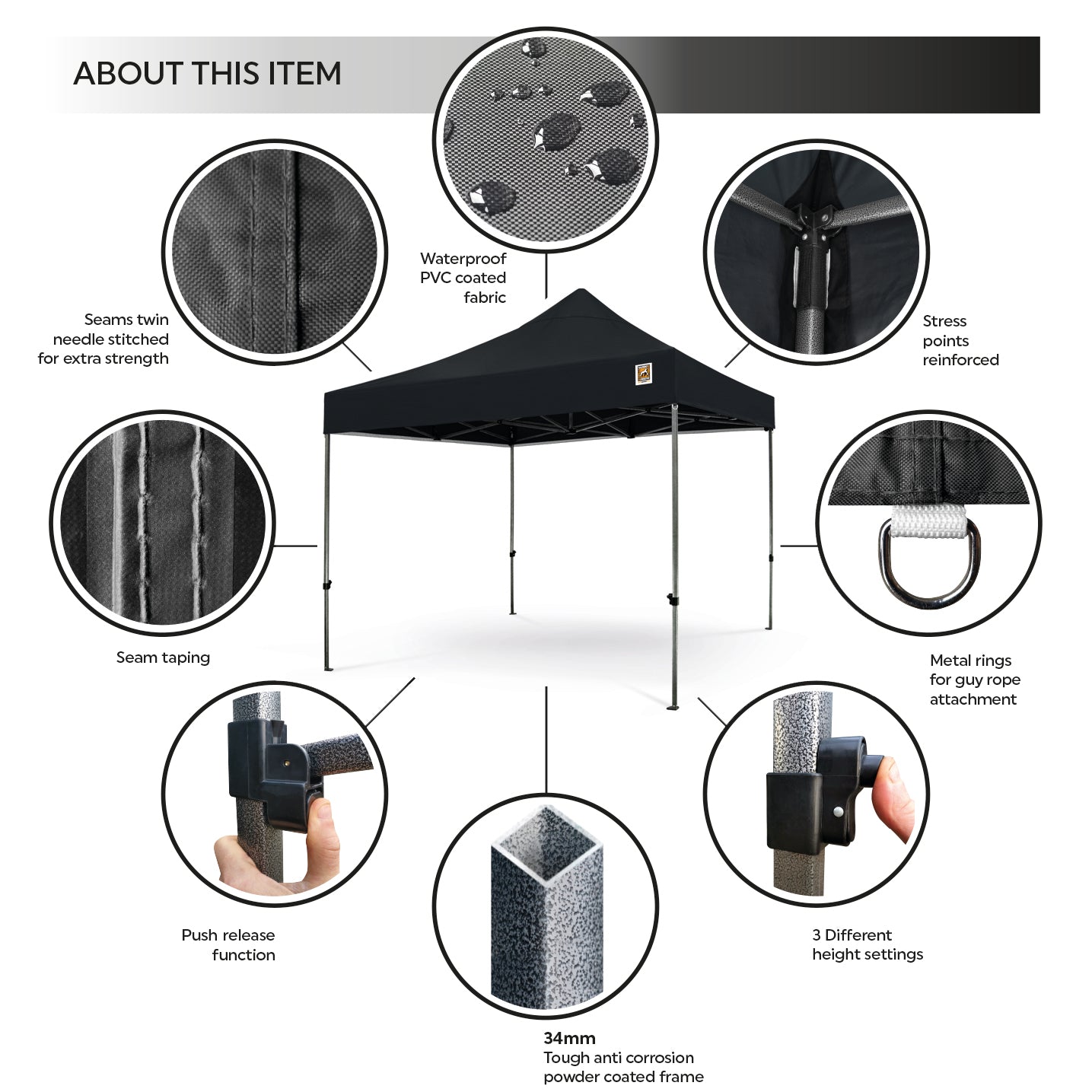 Gorilla Gazebo 3m x 3m Pop-Up Gazebo No Sides - Black