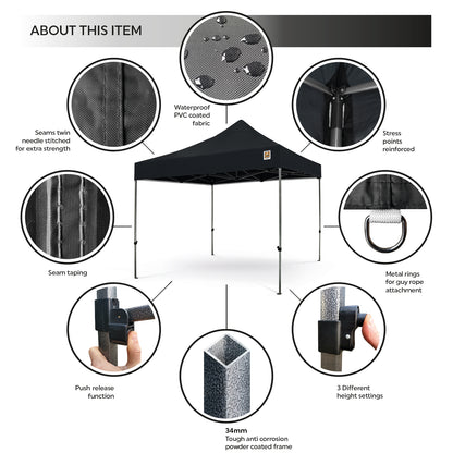 Gorilla Gazebo 3m x 3m Pop-Up Gazebo No Sides - Black