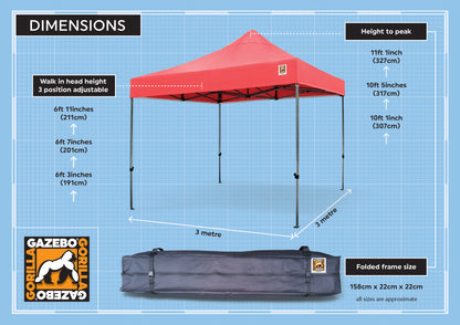Gorilla Gazebo 3m x 3m Pop-Up Gazebo No Sides - Black