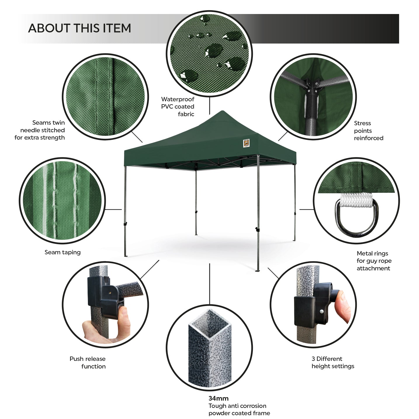 Gorilla Gazebo 3m x 3m Pop-Up Gazebo No Sides - Green