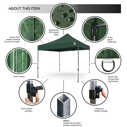 Gorilla Gazebo 3m x 3m Pop-Up Gazebo No Sides - Green