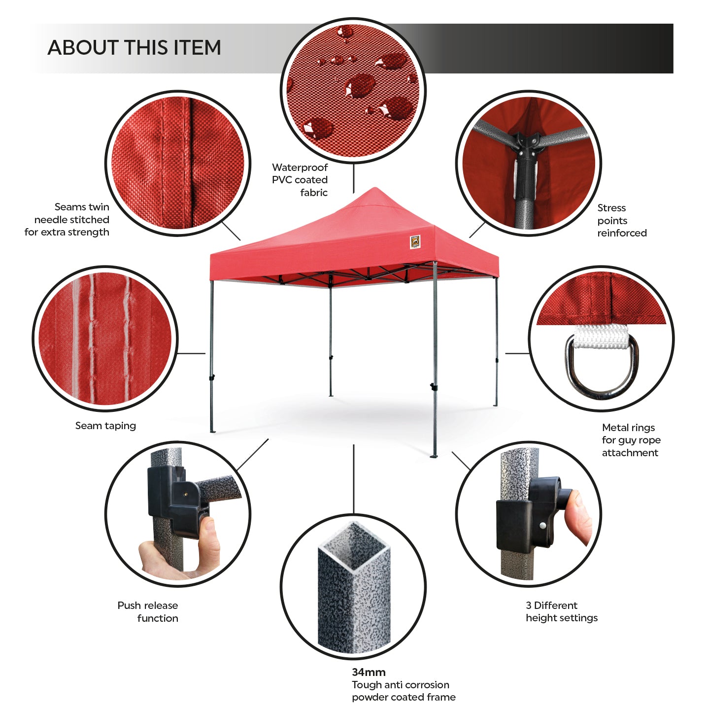 Gorilla Gazebo 3m x 3m Pop-Up Gazebo No Sides - Red